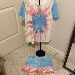 Amazon Tie-Dye T-Shirt and Shorts Set - Blue, Pink, Green